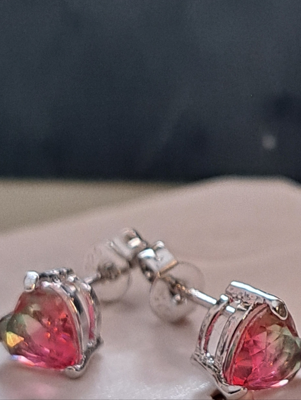 Heart-Shaped Pink Tourmaline Stud Earrings